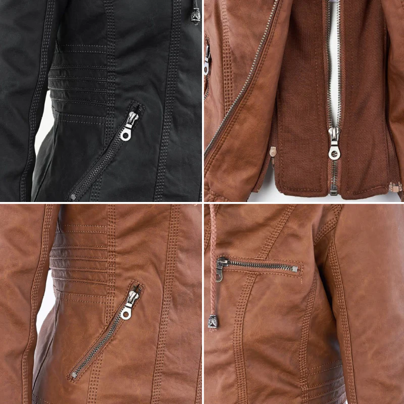 Tatiana | Leather jacket with hood - Image 19