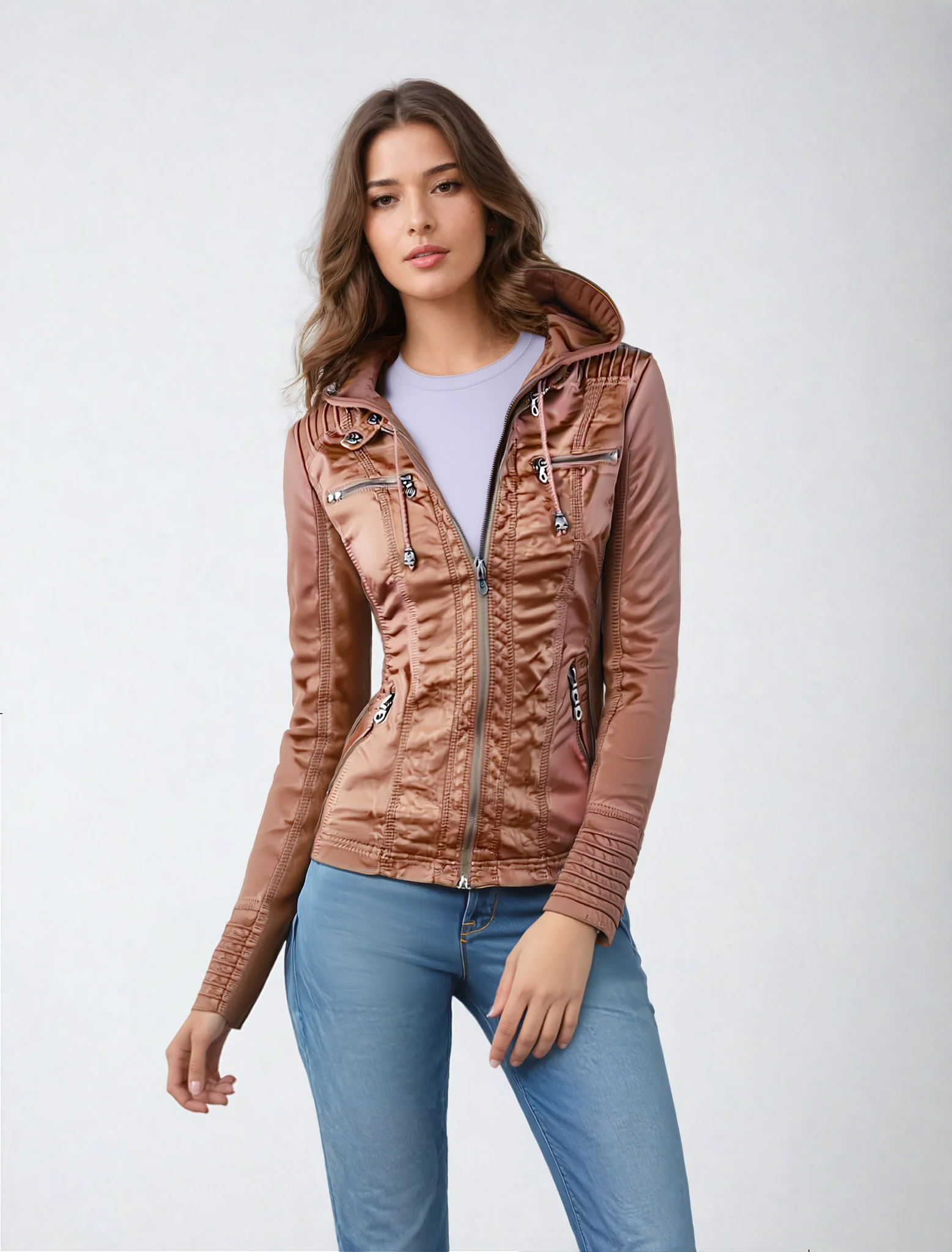 Tatiana | Leather jacket with hood - Image 2
