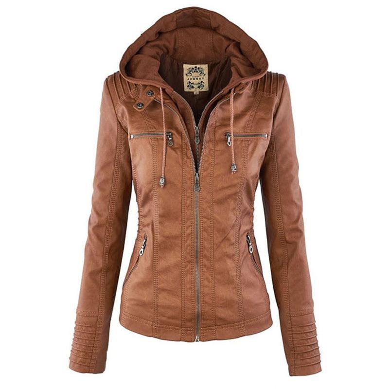 Tatiana | Leather jacket with hood - Image 3