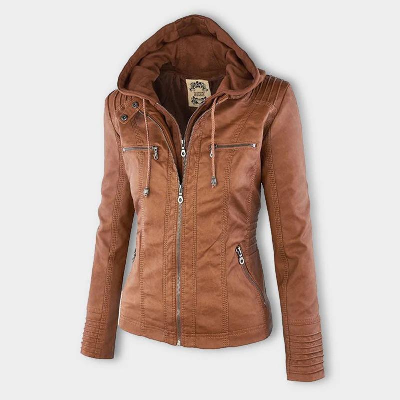 Tatiana | Leather jacket with hood - Image 4