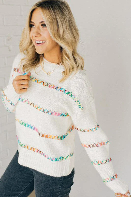 Tatiana | White sweater with crossed seams and dropped shoulders - Image 3