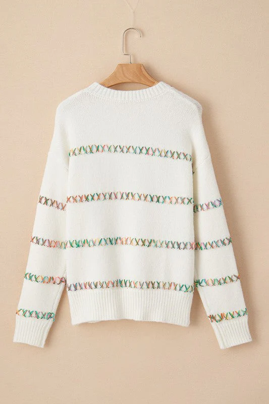 Tatiana | White sweater with crossed seams and dropped shoulders - Image 6