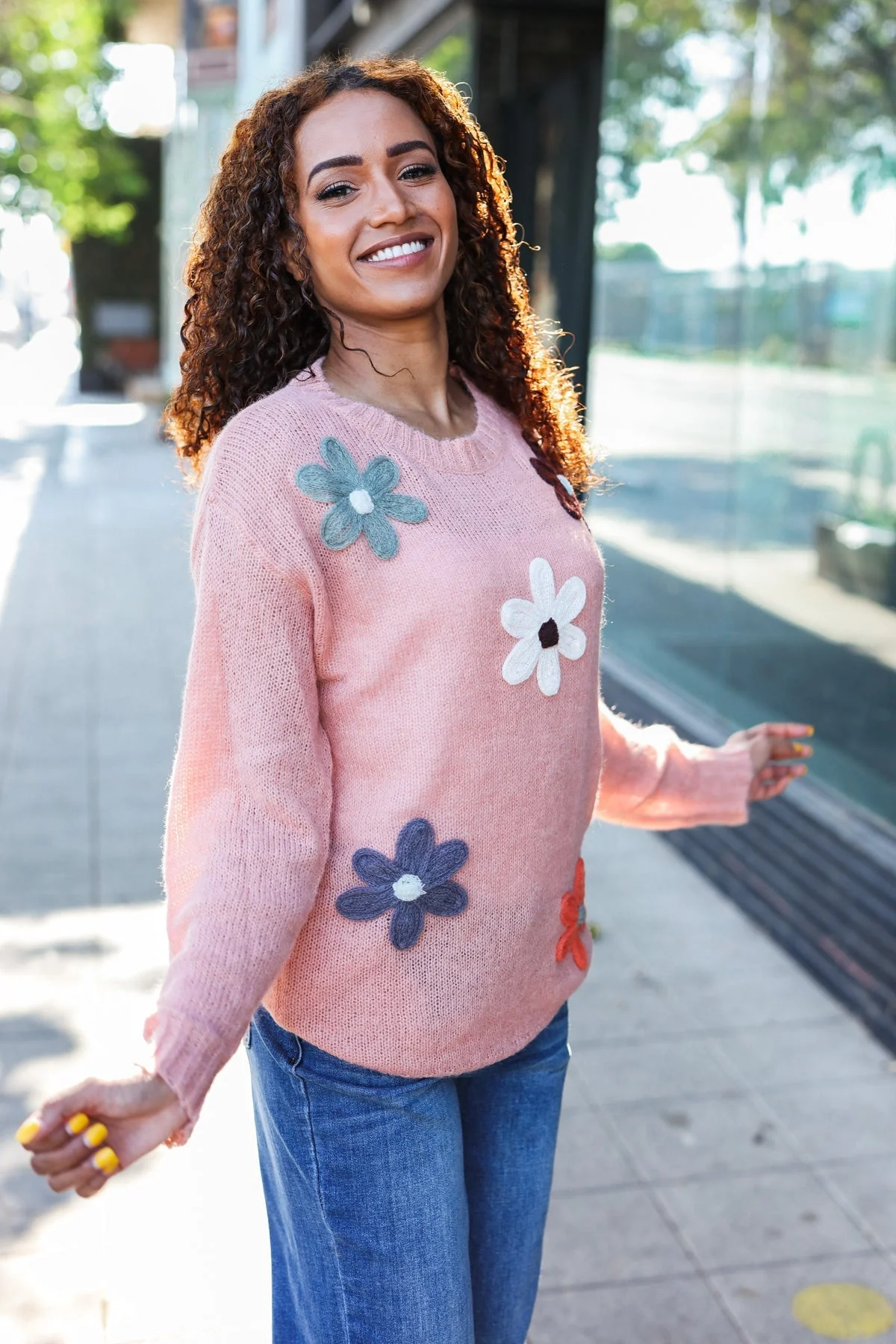 Tatjana | Eyes On You oversized knit sweater with terracotta flower patch - Image 3