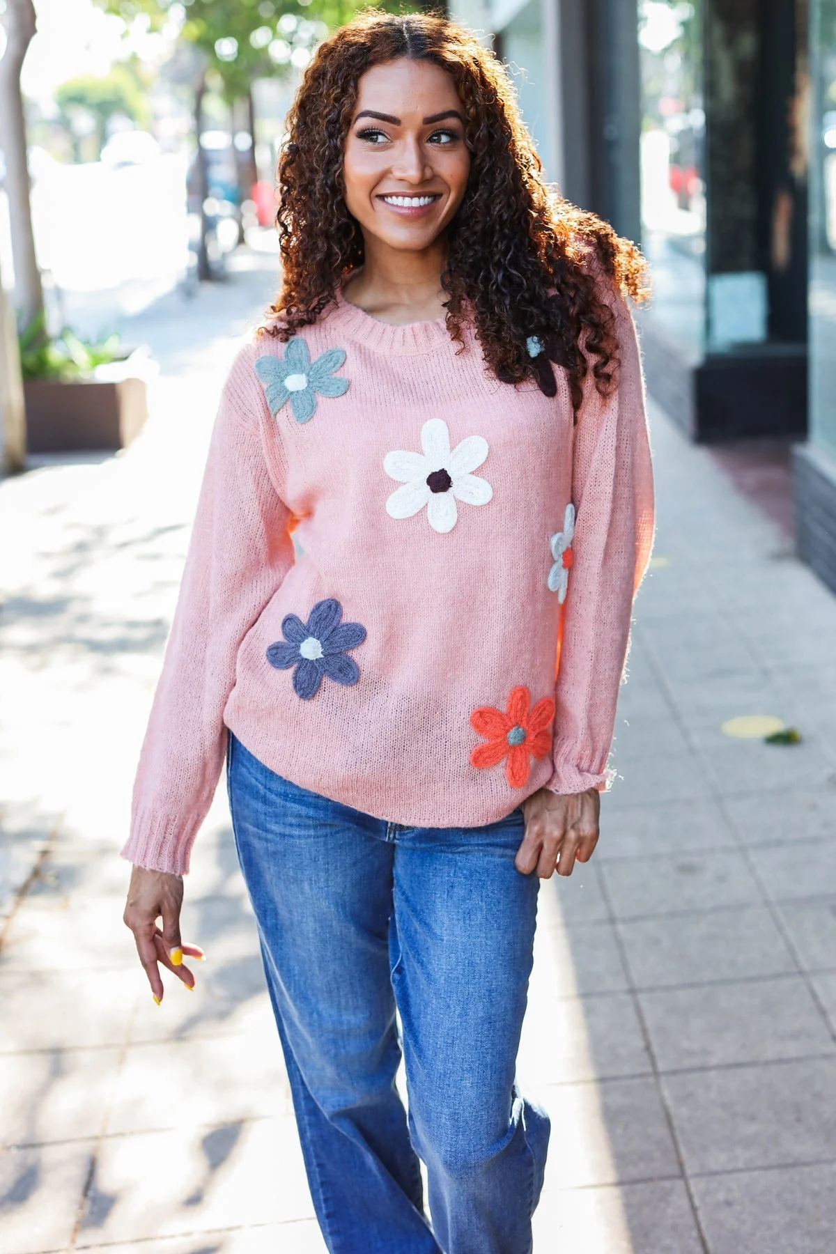 Tatjana | Eyes On You oversized knit sweater with terracotta flower patch - Image 6