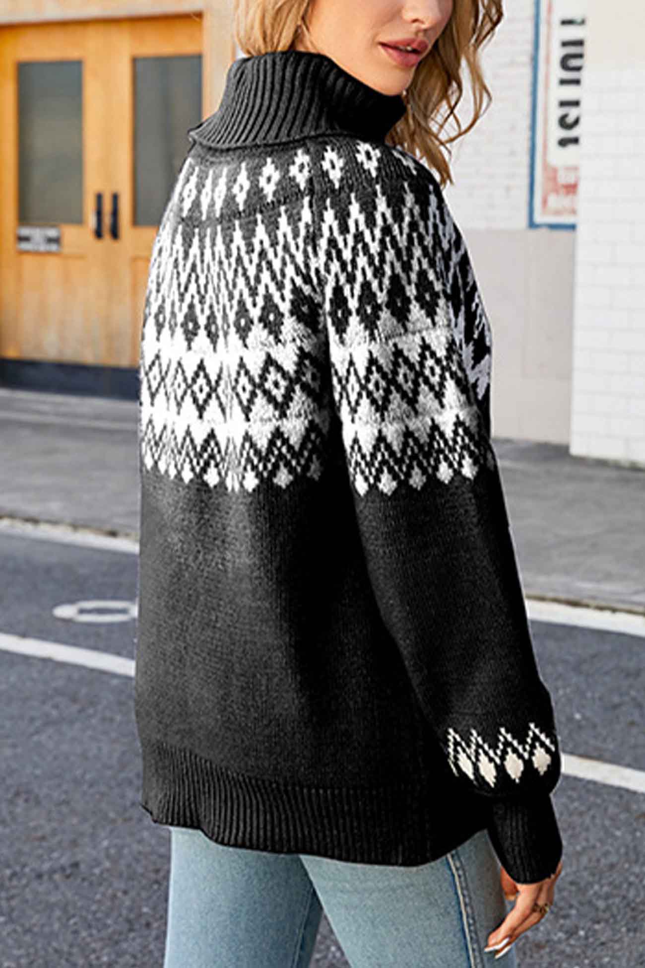 Tatjana | Jacquard sweater with turtleneck and raglan sleeves - Image 8