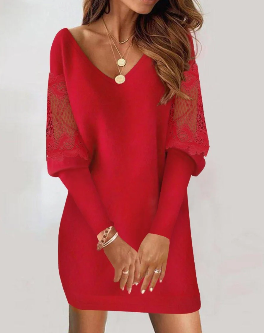 Taylor® | Patchwork Dress With Long Sleeves And V-Neck - Image 4