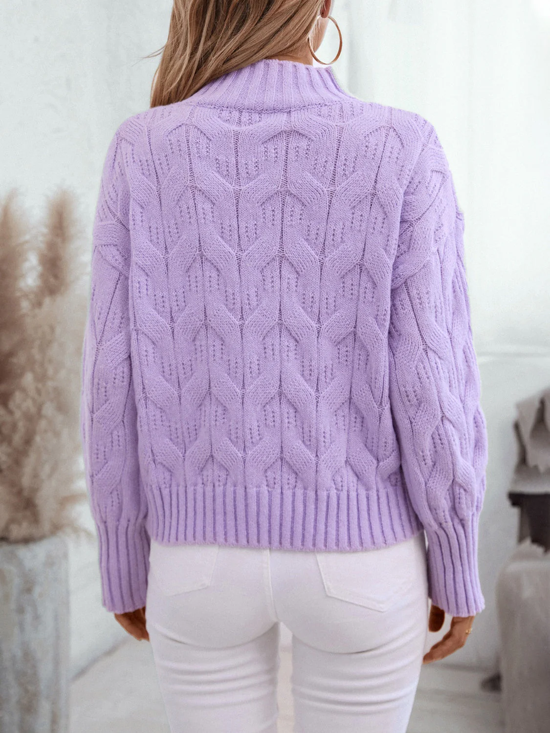 Teodora | Long-sleeved sweater with cable knit and stand-up collar - Image 3
