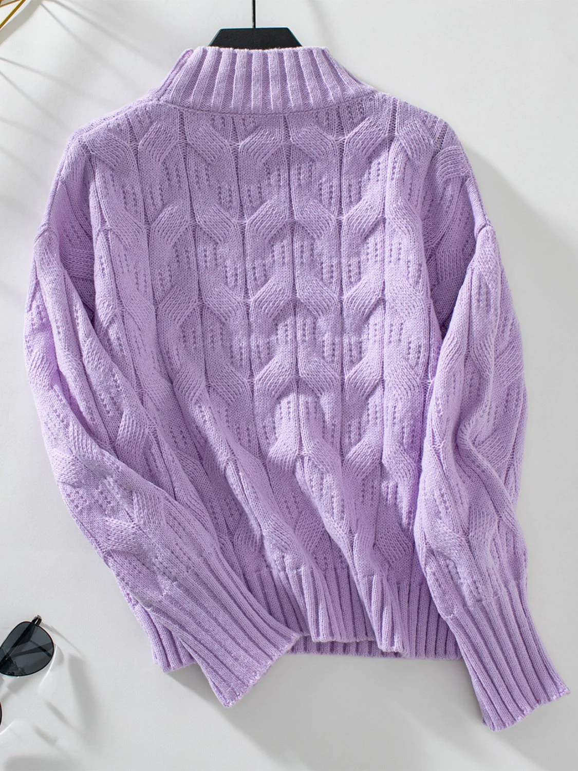 Teodora | Long-sleeved sweater with cable knit and stand-up collar - Image 6
