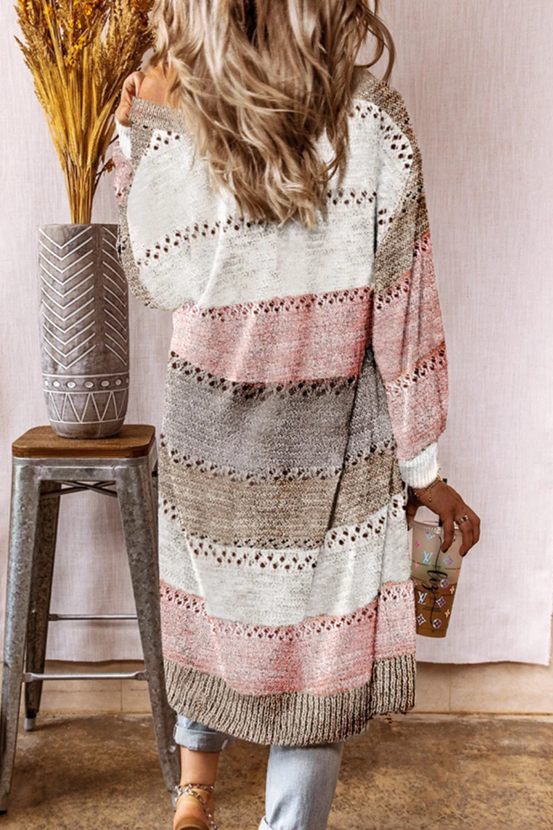 Teresa | Casual patchwork outerwear with hollow out cardigan collar - Image 4