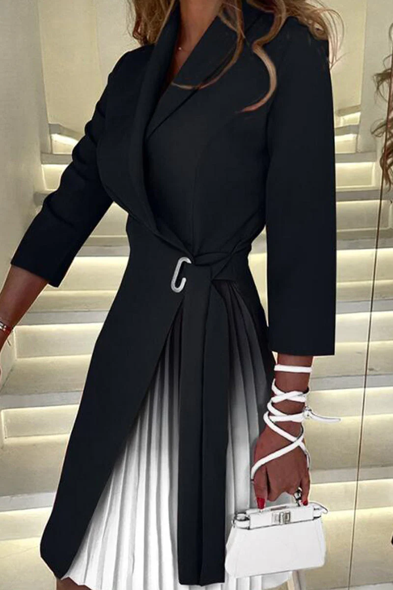 Teresa | Elegant A-line dresses with color block contrast and V-neck - Image 2