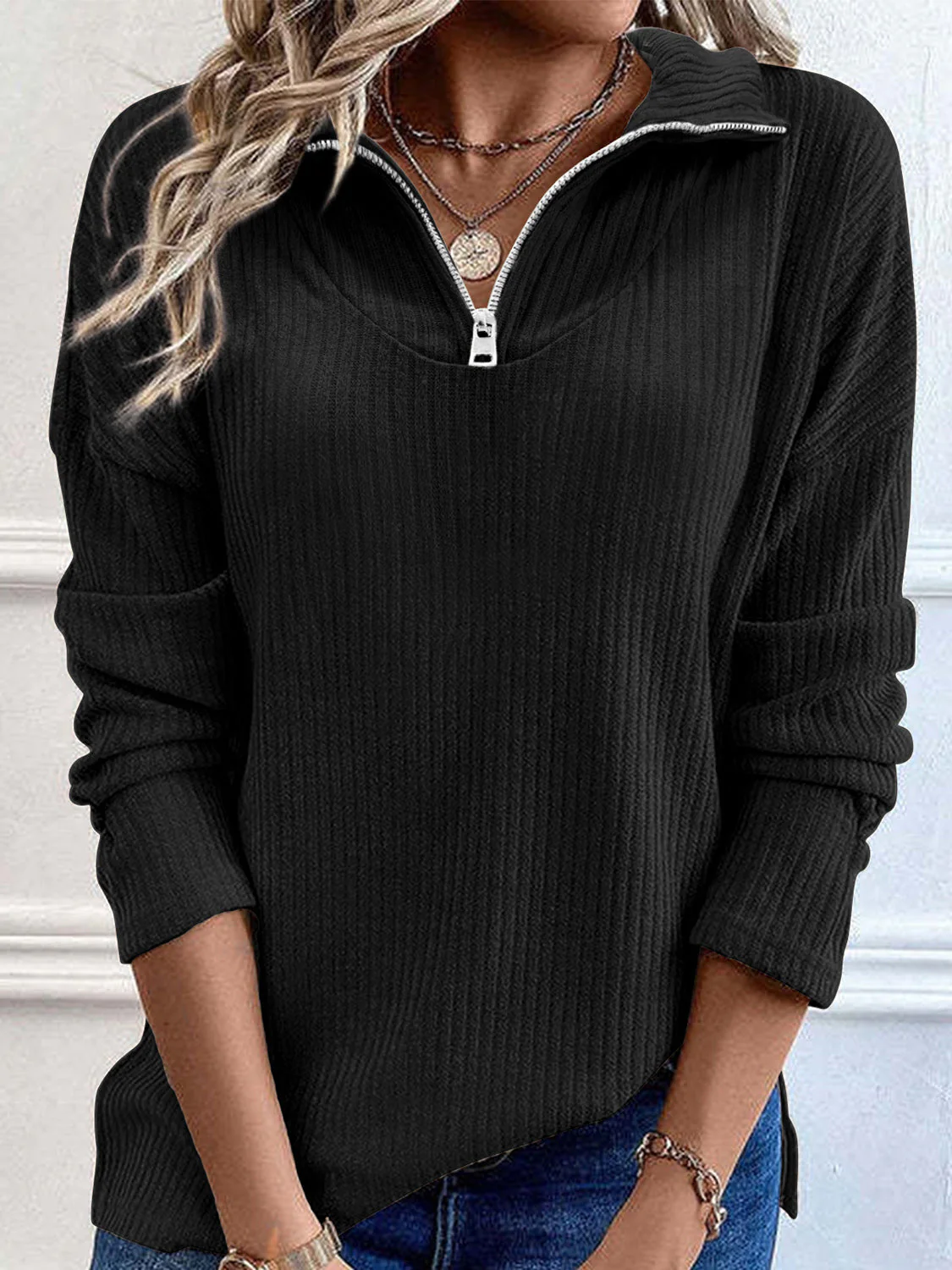 Teresa | Full size quarter zip long sleeve top - Image 5