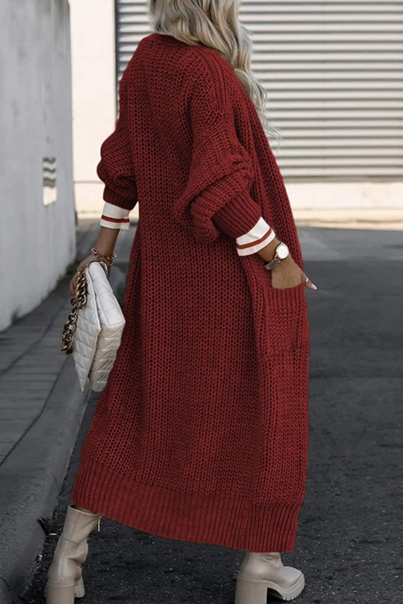 Teresa | Long cardigan with lantern sleeves at the front and pockets - Image 3