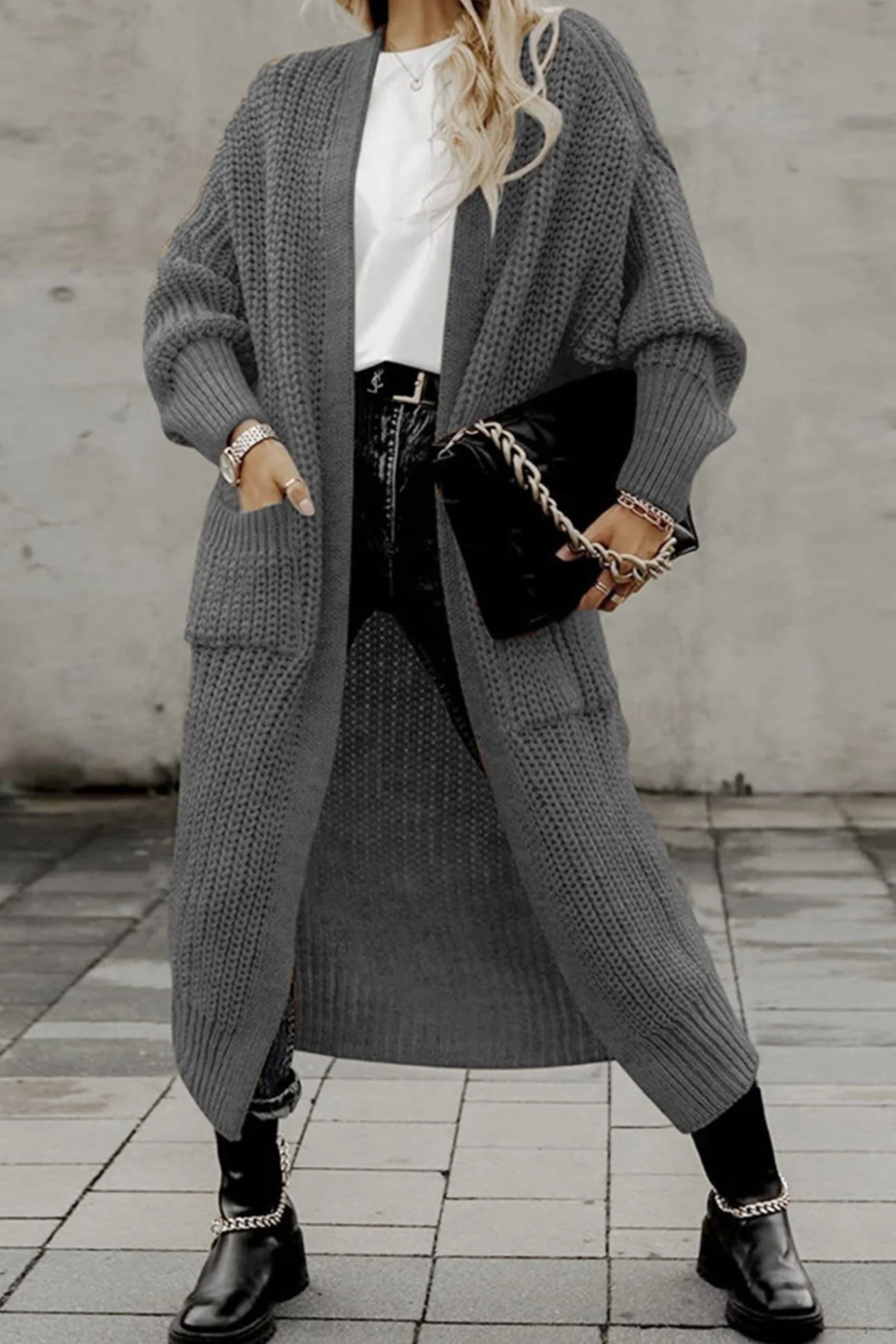 Teresa | Long cardigan with lantern sleeves at the front and pockets - Image 4