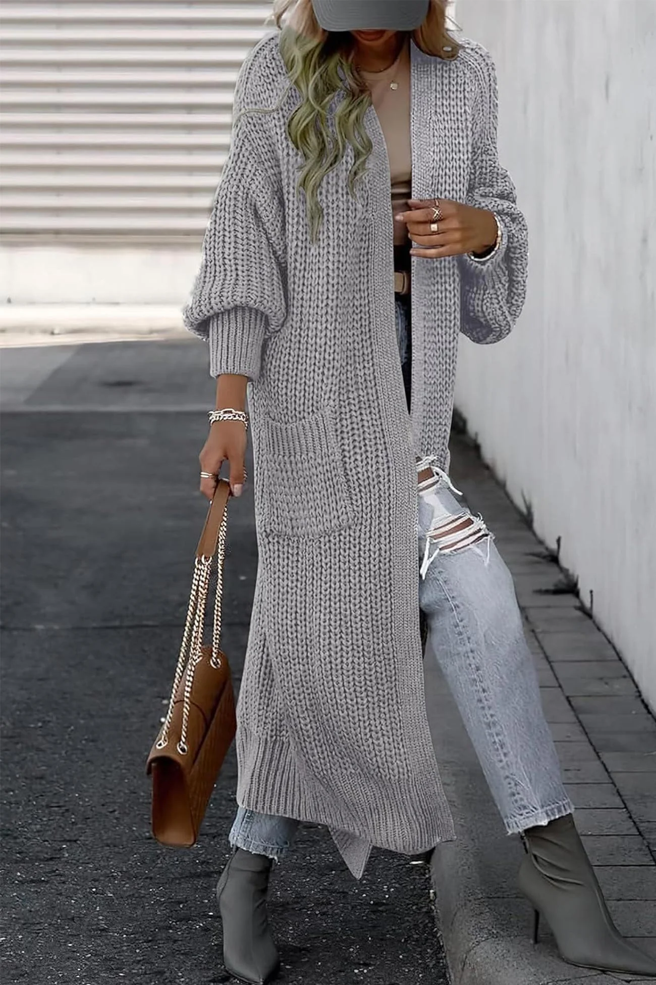 Teresa | Long cardigan with lantern sleeves at the front and pockets - Image 7