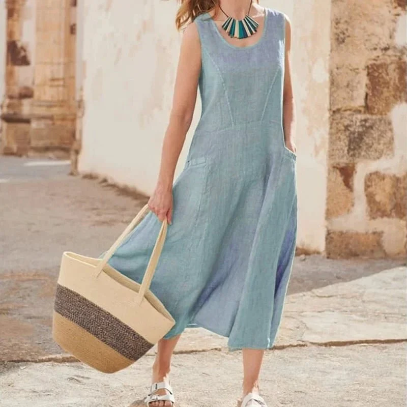 Teresa® | Sleeveless Dress With Pockets Made Of Cotton And For Women - Image 14