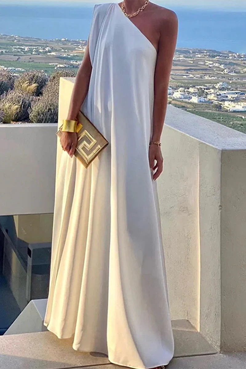 Thalia | Elegant, simple, solid, asymmetrical evening dresses with a slanted collar