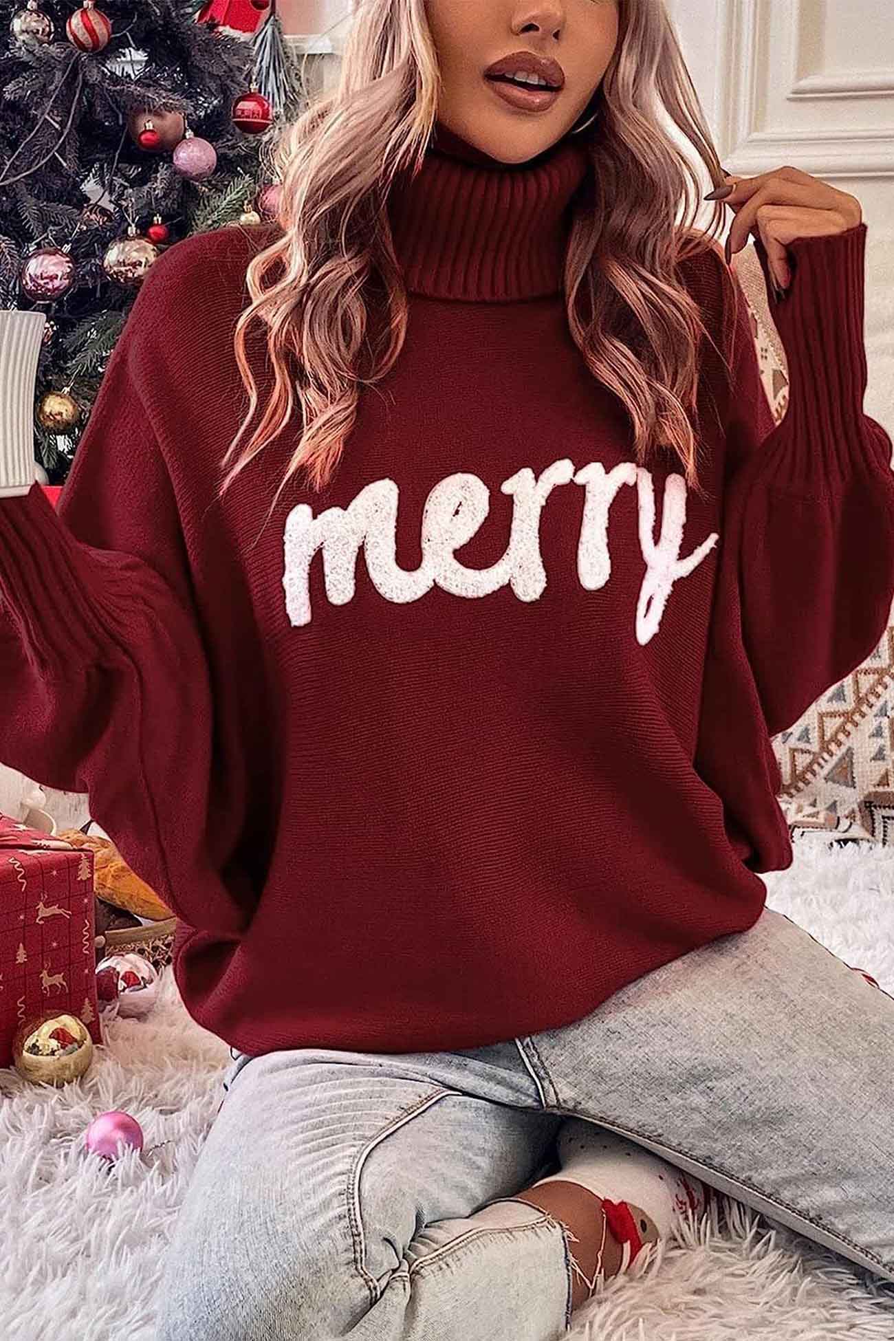 Theresa | Cheerful turtleneck knit sweater with printed sleeves - Image 8