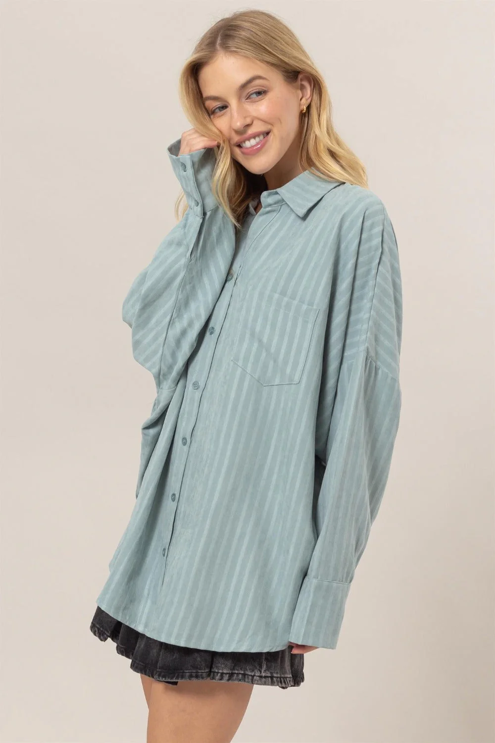 Therese | Striped long sleeve oversized button down shirt - Image 3