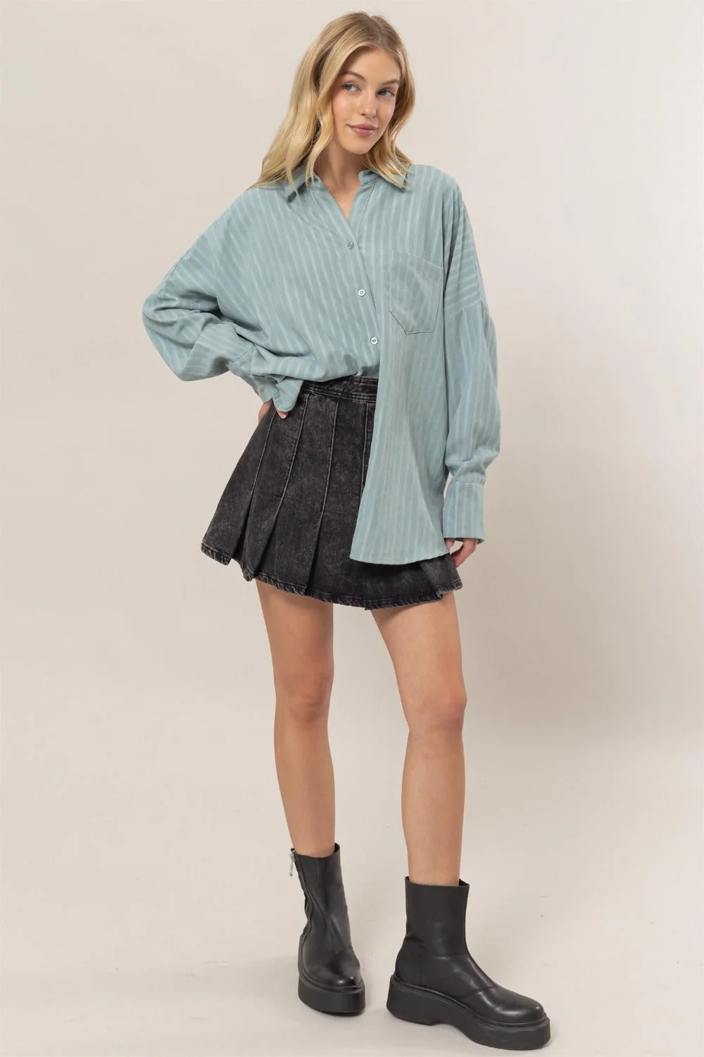 Therese | Striped long sleeve oversized button down shirt - Image 4