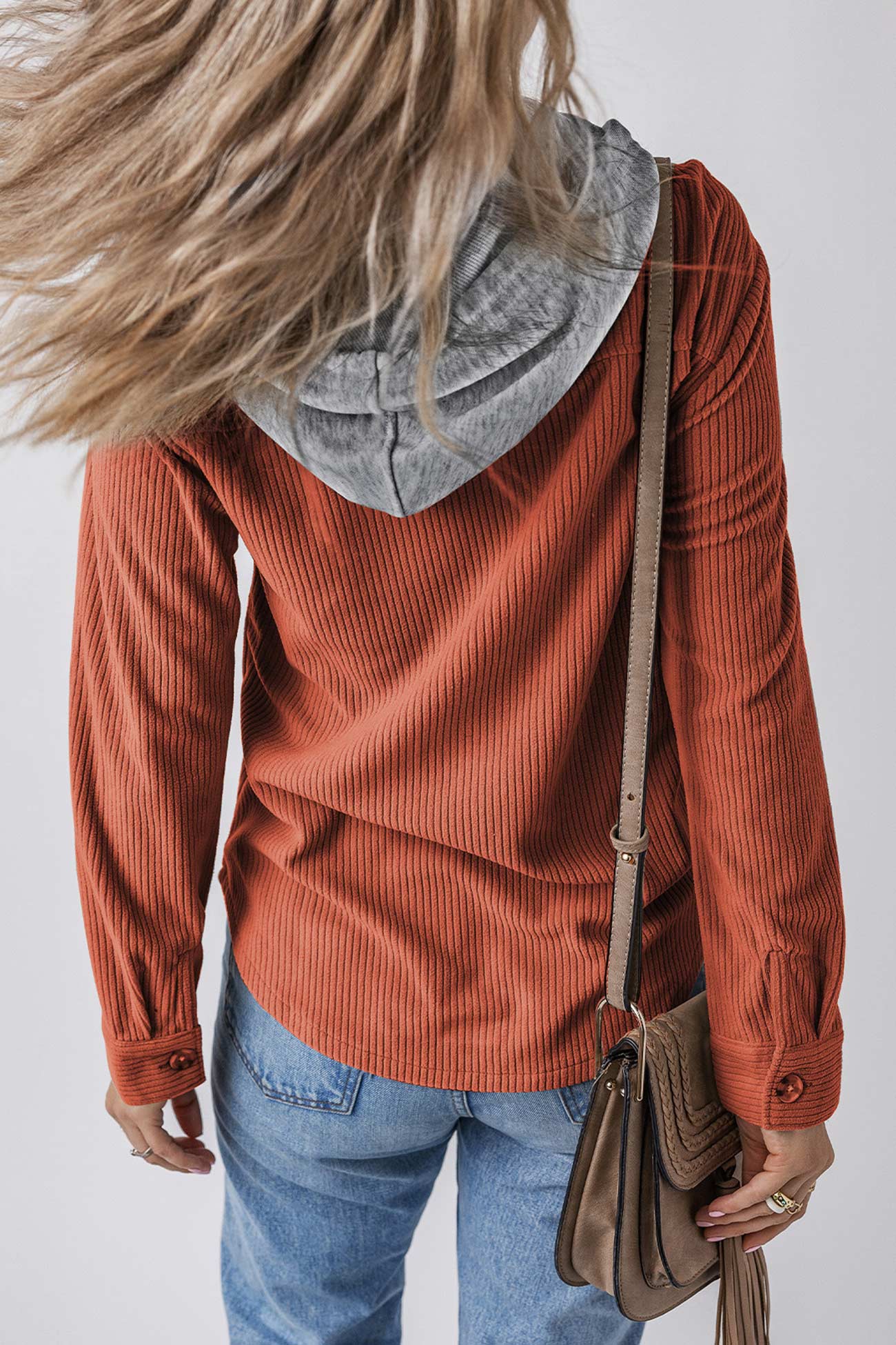 Ulla | Ribbed hooded jacket with button placket - Image 3