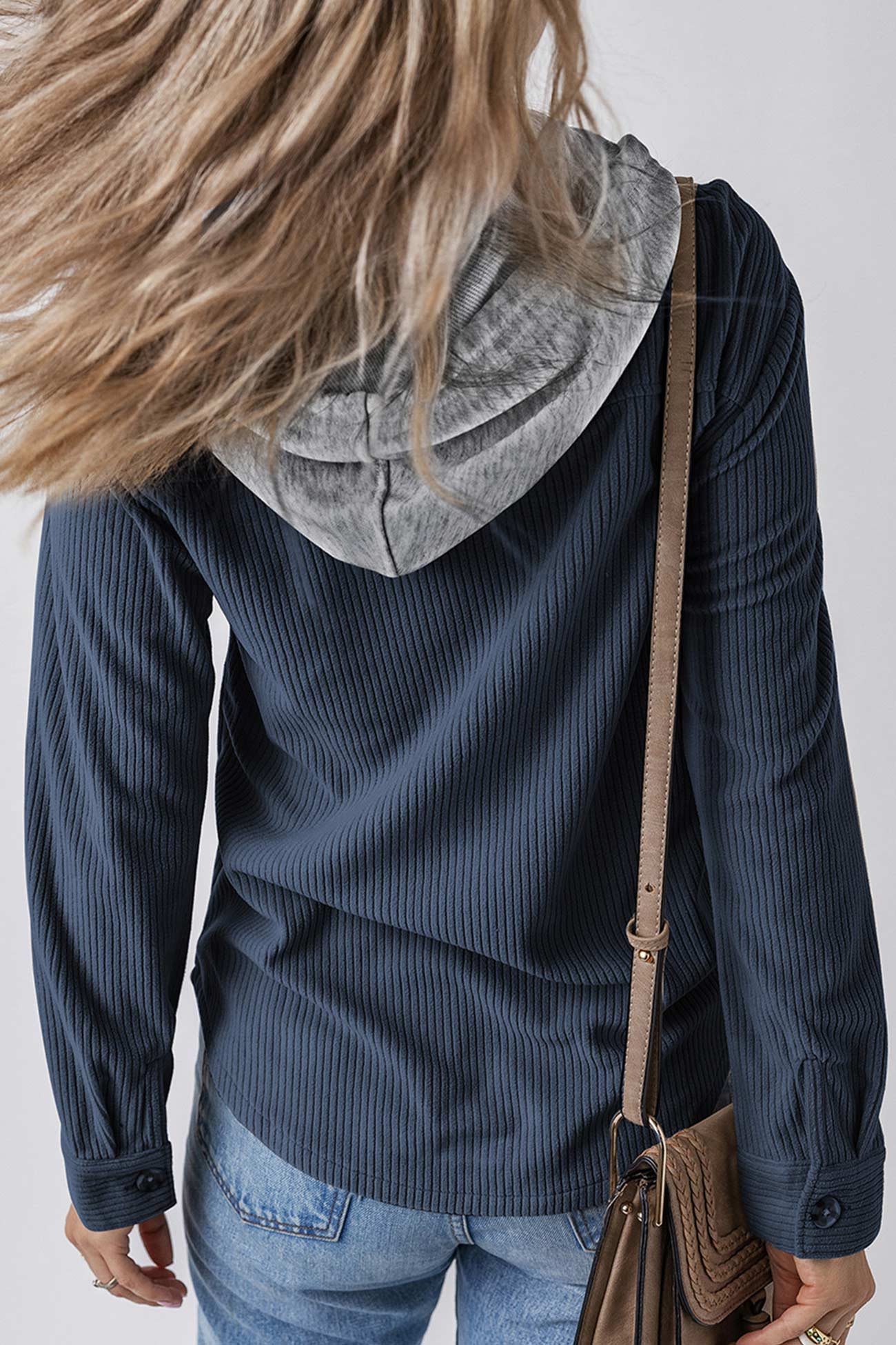 Ulla | Ribbed hooded jacket with button placket - Image 9
