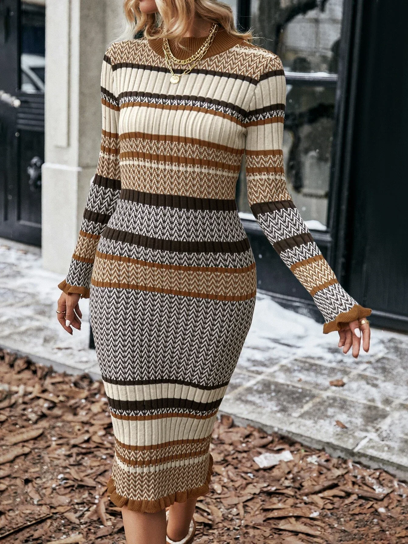 Ursula® | Ahri Women'S Bodycon Knit Dress With Striped Pattern - Image 5