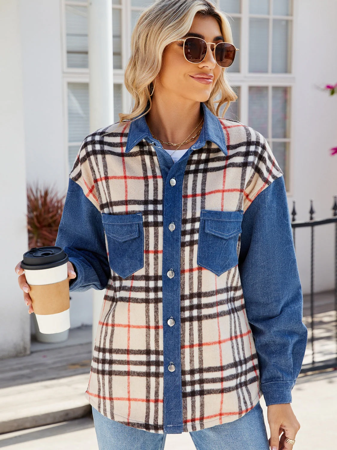 Ursula | Checked long sleeve denim jacket - Image 3