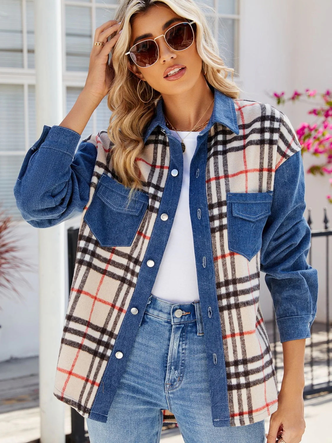 Ursula | Checked long sleeve denim jacket - Image 4