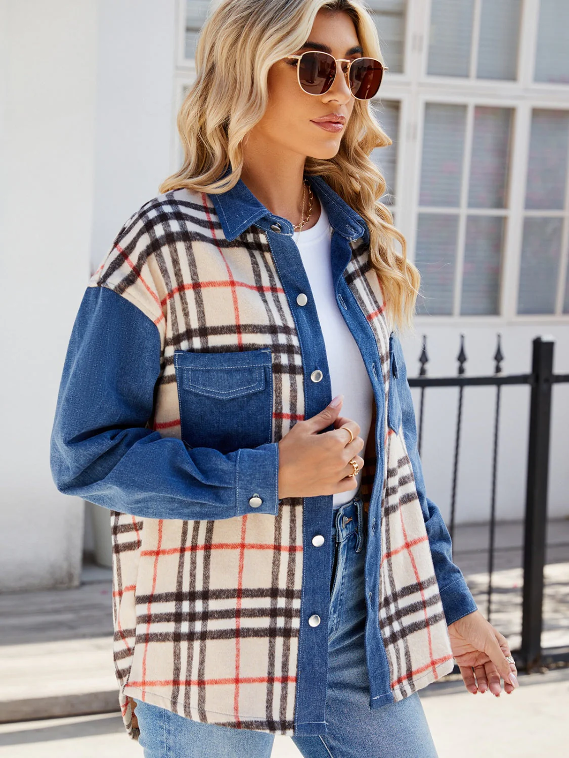 Ursula | Checked long sleeve denim jacket - Image 5