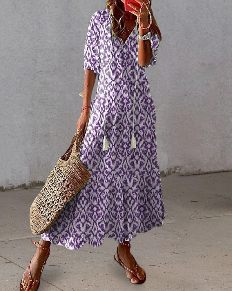 Ursula® | Printed Long Dress With V-Neck And Half Sleeves - Image 2