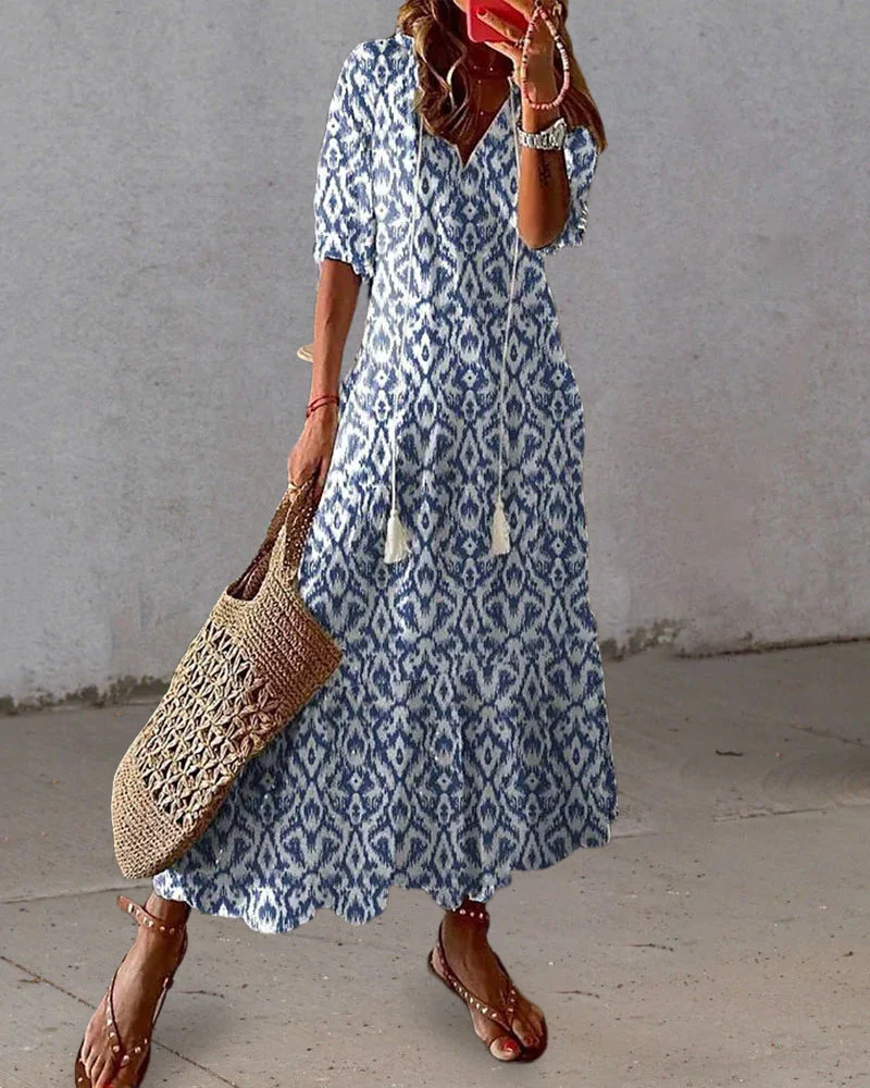 Ursula® | Printed Long Dress With V-Neck And Half Sleeves - Image 3