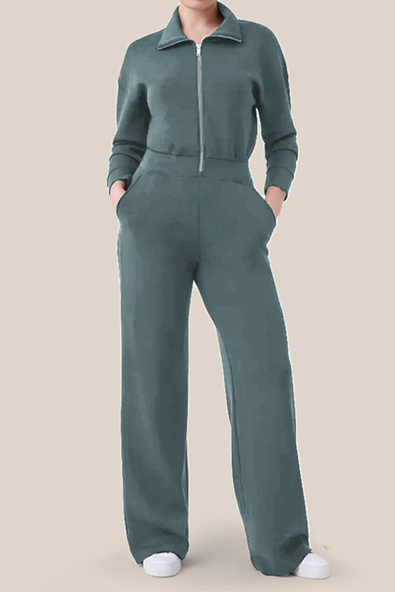 Valentina | Casual, simple jumpsuits with a fixed pocket zip and turn-down collar - Image 6