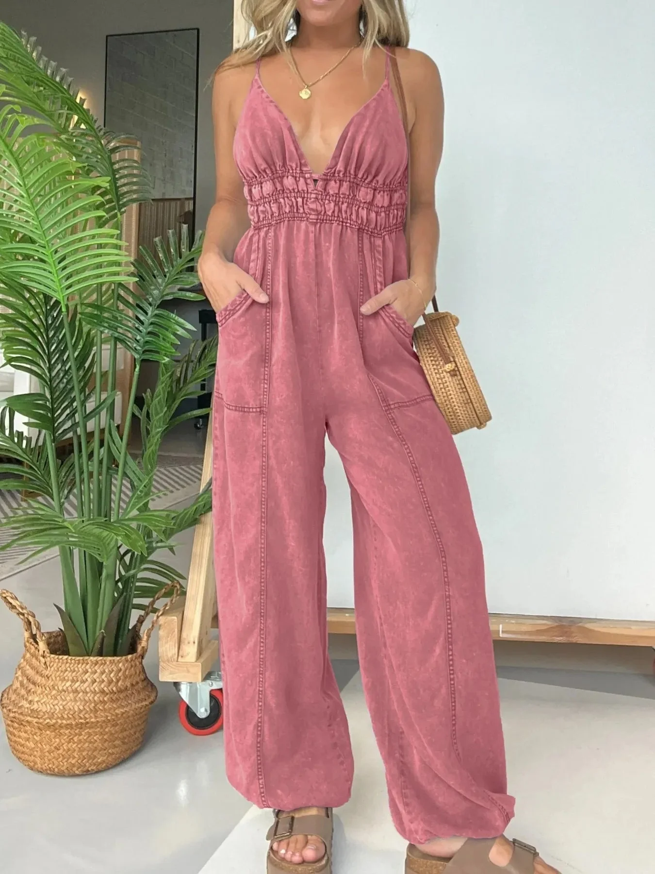 Valentina® | Loose Strappy Wide Leg Jumpsuit