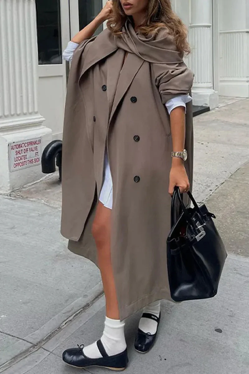 Valeria | British style, elegant solid outerwear with shawl collar and pocket buckle - Image 2