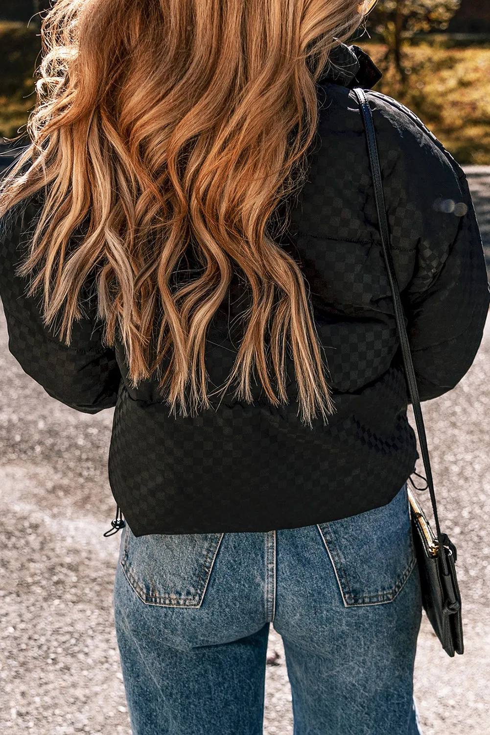 Valeria | Checked turtleneck winter coat with zip and long sleeves - Image 5