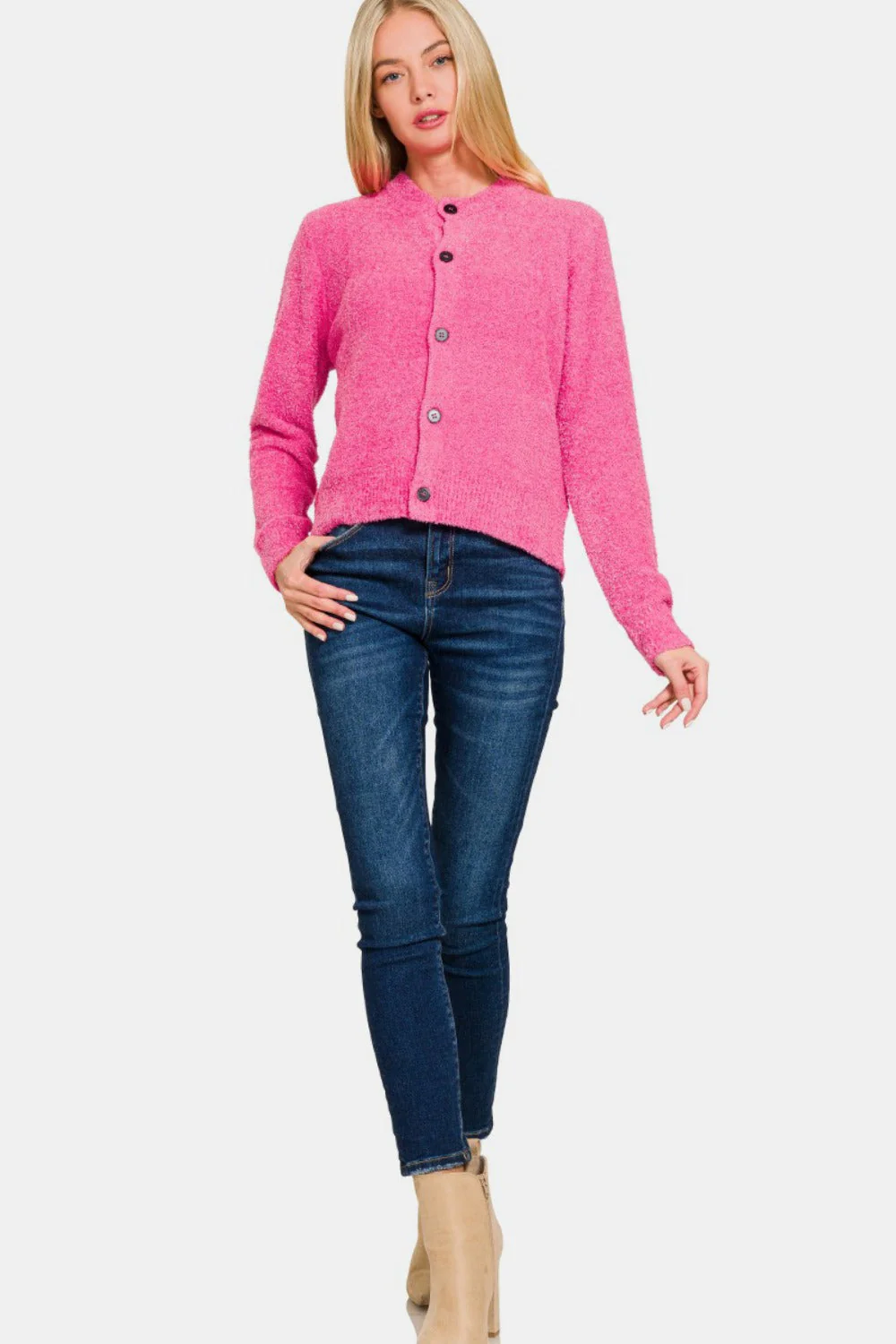 Valeria | Long sleeve pullover cardigan with button placket - Image 4