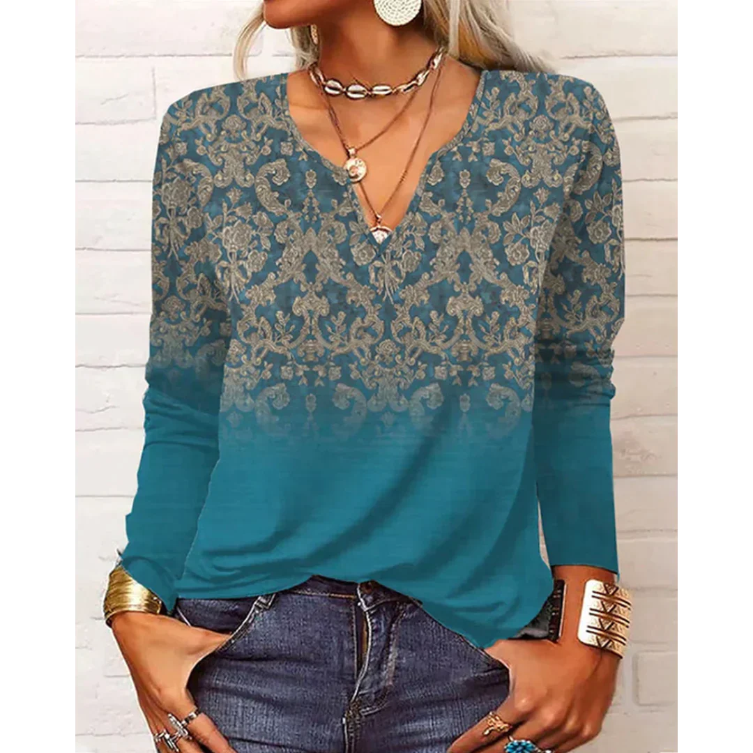 Valeria® | Multicolor Boho V-Neck Long Sleeve Print - Image 2