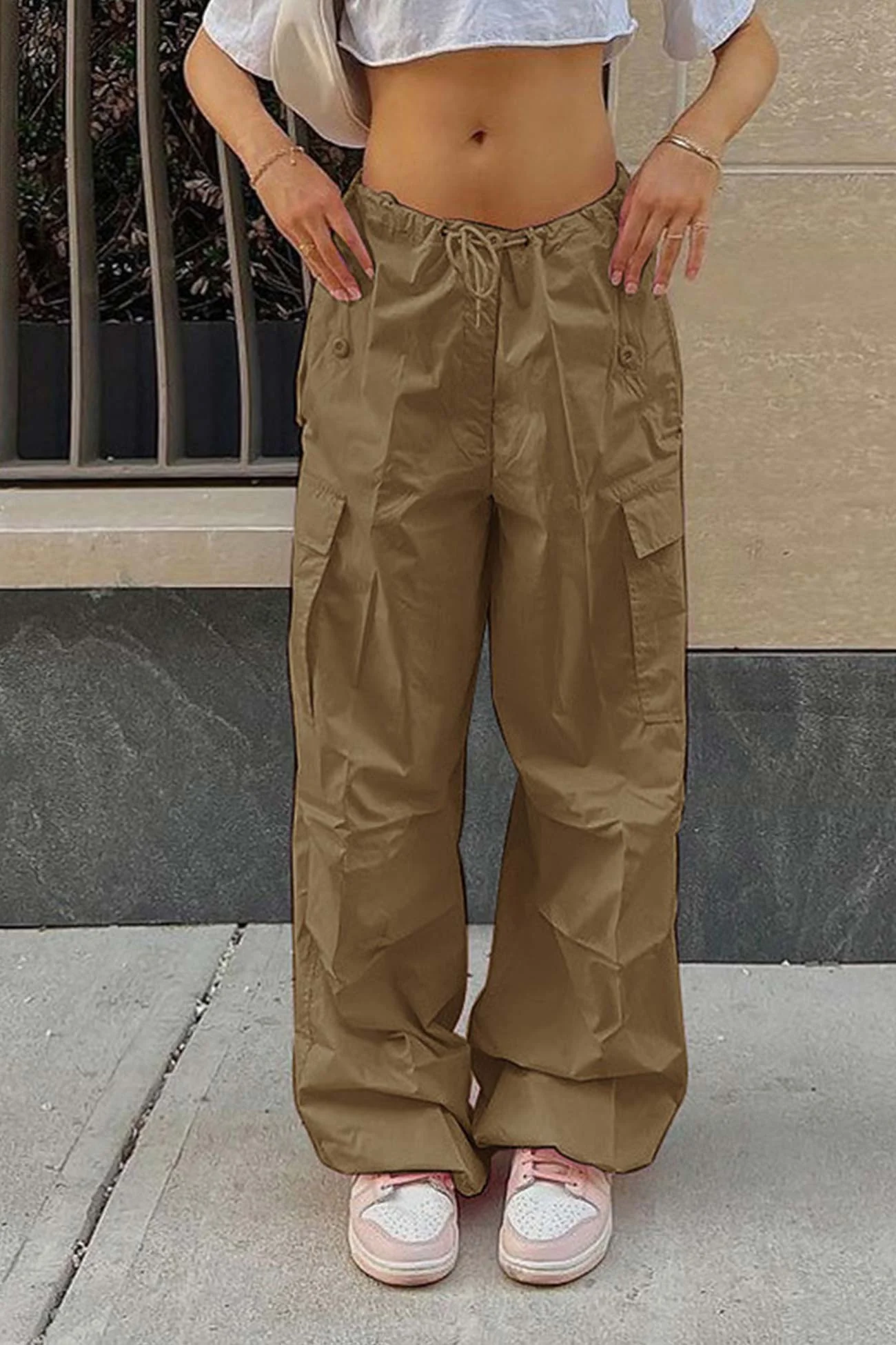 Valeria | Solid color high waist cargo pants - Image 11