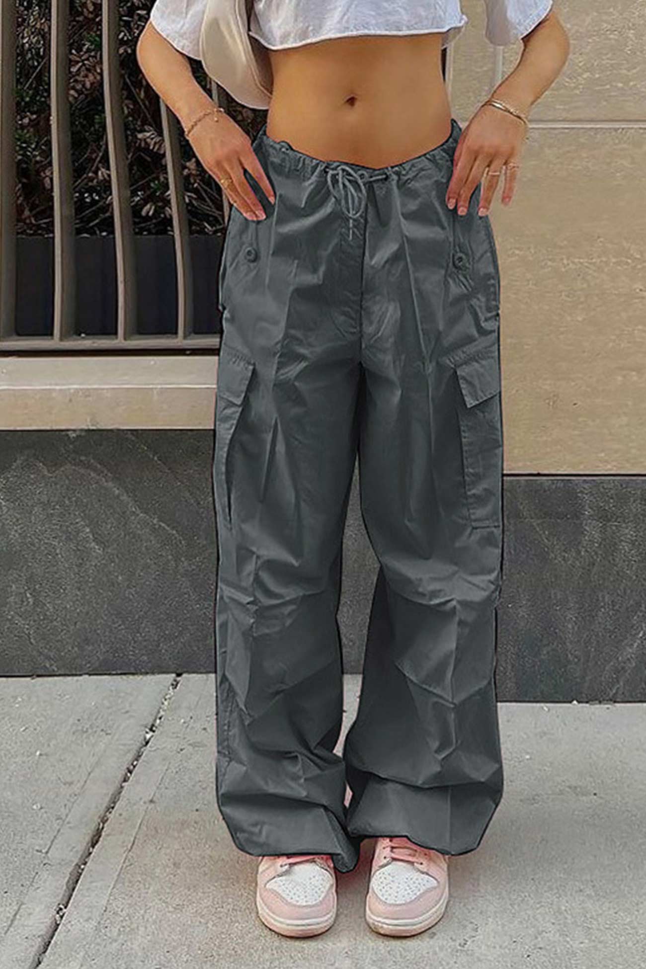 Valeria | Solid color high waist cargo pants - Image 15