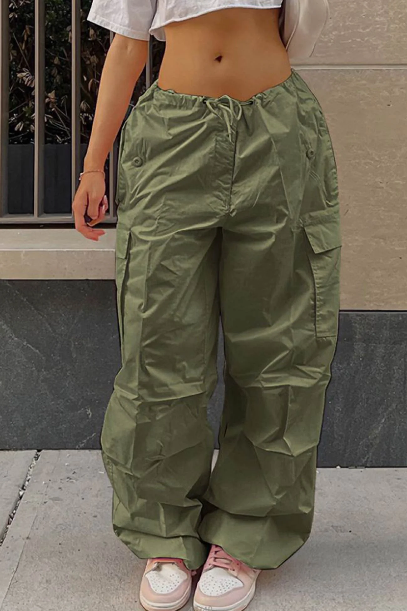 Valeria | Solid color high waist cargo pants - Image 18