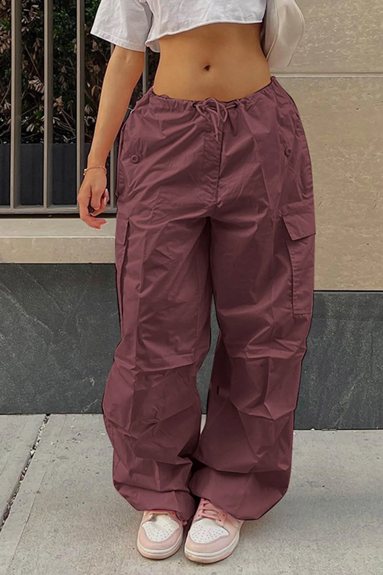Valeria | Solid color high waist cargo pants - Image 19