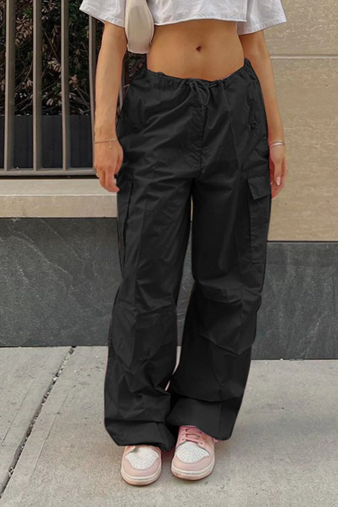 Valeria | Solid color high waist cargo pants - Image 7