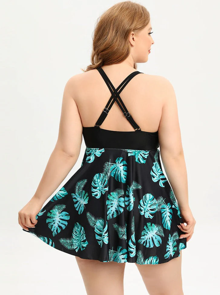 Valerie® | Plus Size V-Neck Swimsuit Dress With Cross Straps - Image 3
