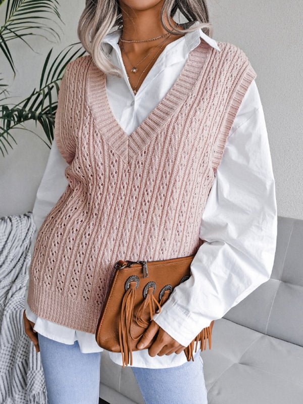 Valerie® | Women'S V-Neck Hollow Out Fried Dough Sweater Casual Knitted Vest - Image 3
