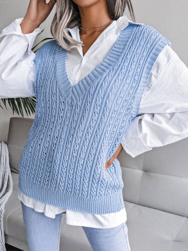 Valerie® | Women'S V-Neck Hollow Out Fried Dough Sweater Casual Knitted Vest - Image 6