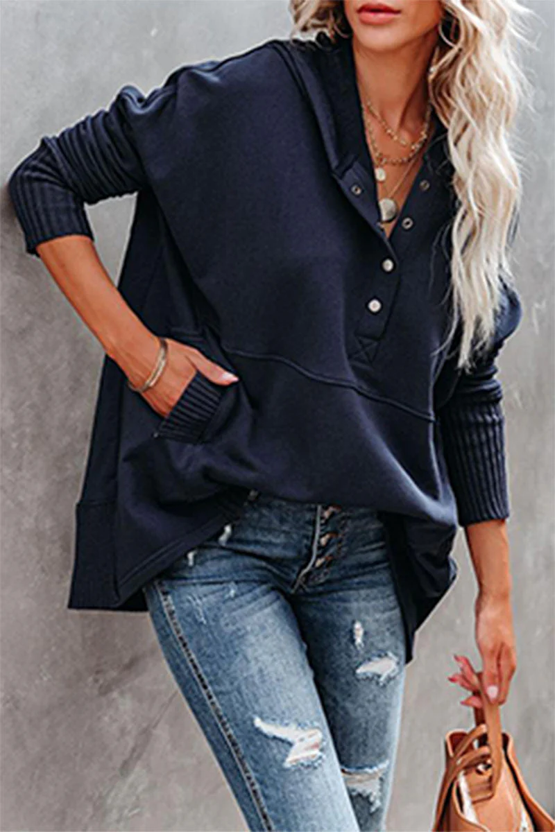 Vanesa | Casual solid tops with pocket buckle and hooded collar - Image 10
