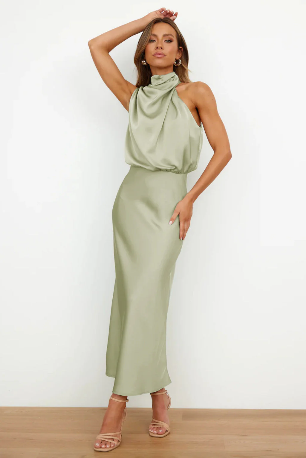 Vanessa® | Long Satin Dress With American Neckline - Image 10