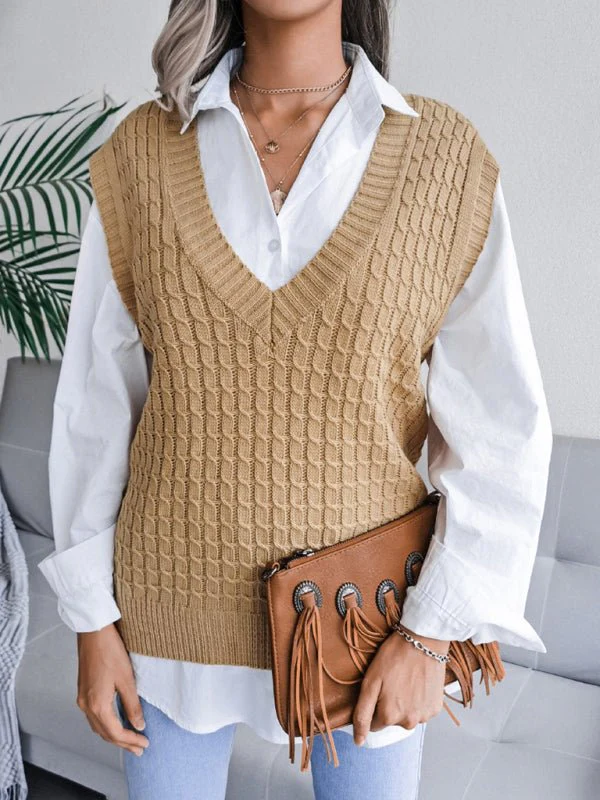 Vanessa® | Women'S V-Neck Fried Dough Sweater, Casual, Loose Knit - Image 2