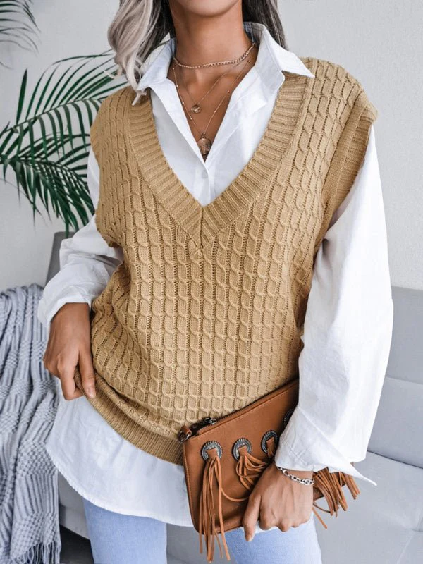 Vanessa® | Women'S V-Neck Fried Dough Sweater, Casual, Loose Knit - Image 4