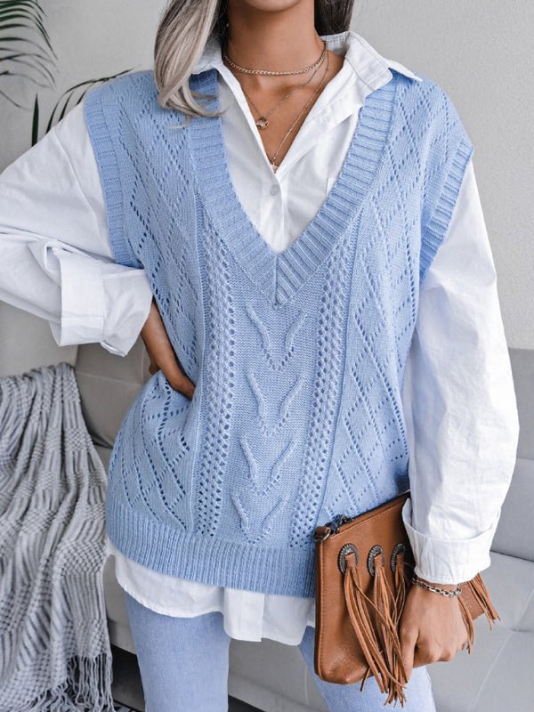 Vega® | Women'S Knitted Sweater With Hollow Out Fried Dough And V-Neck - Image 7
